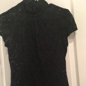 Black lace tick turtleneck top